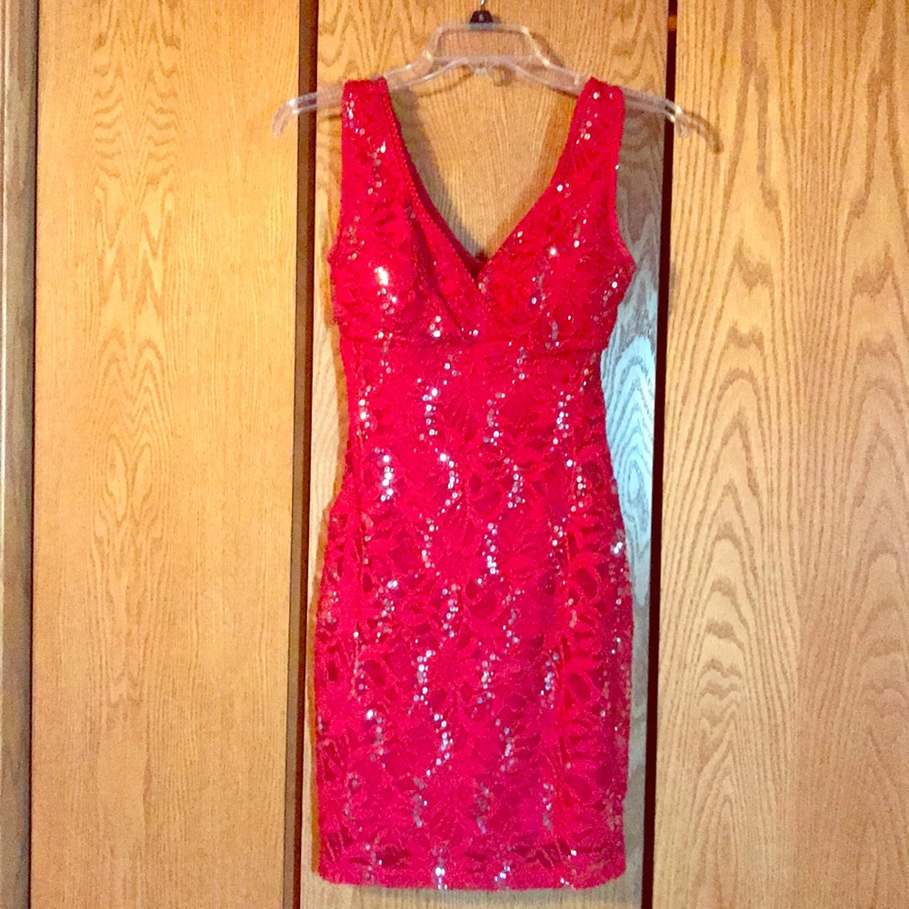Size small red dress with silver sequins